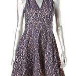AQUA  Navy Blue Lace Light Pink Lining V-Neck Sleeveless Fit Flare Skater Dress Photo 0