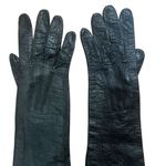 1960s French Cocktail Long Black Leather Ladies Gloves Vintage Below Elbow Photo 0