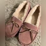 ABEO Vancouver Pink Suede Fur Lined Moccasins Slippers Flats Photo 3
