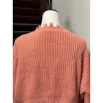 Zaful Cropped Sweater Distressed Frayed V-Collar Loose Fit Orangepink/Coral XL Photo 6