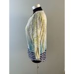 David Cline Top Size M Blue Green White Stripe Print Crinkle Semi Sheer Size M Photo 2