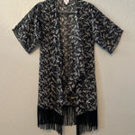 LuLaRoe ⭐️ Black feather print Monroe sheer kimono cardigan with fringe small Photo 0