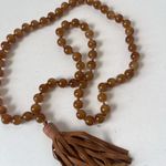 Carnelian Agate and Leather Tassel Necklace Beaded Brown Boho 12" Brown Pullover Photo 6