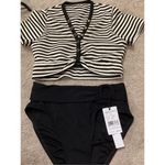 Robin Piccone New. black stripe bikini. XS. Retails $198 Photo 6
