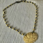 Rose Carved Necklace Vintage Bohemian “Liza” Brown Tan Stone Beaded Boho Chic Photo 0