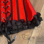 None Ruby Red Steel Bonded Satin Ribbon Overbust Ruffle Waist Trainer Corset … Photo 11