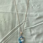 18” 20” Necklace Blue Beveled Crystal Teardrop Pendant 1.25” H Silver Design Photo 1