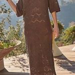 Free People  FP Beach Crochet Knit Eyelet Sweater Dress Maxi in Brown Photo 0