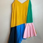 English Factory  Dress Size Small Colorblock Mustard Kelly Green Asymmetric Midi Photo 12
