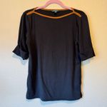 Ralph Lauren Lauren Black Short Sleeve Tee Shirt Womens L Brown Faux Suede Trim Photo 0