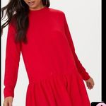 Pretty Little Thing PLT Red Long Sleeve Frill Hem Dress Photo 0
