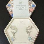 BOMB PARTY Oct 2024 Bday Collection “She Turns Heads” Rhodium Fire Opal Earrings Blue Photo 0