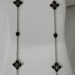 Long Station Necklace Black Clover Flower Druzy Pendant Chain Women's Photo 0