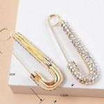 1 Bling Rhinestone Safety Pin Earrings Dangle‎ Drop Statement Fashion Jewelry Gold Photo 3