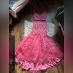 Mori Lee  Bright Pink 2 Piece Floral Sparkly Lace Up Prom Gown Photo 6