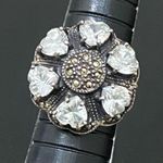Sterling Silver Vintage Signed 925 Marcasite CZ Flower Chunky Ring Size 7 10.3g Photo 4