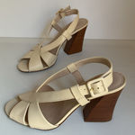 Louise et Cie  White Leather Slingback Sandals Size 8M  Block Heel Crisscross Photo 0