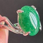 Green jade S925 silver women ring size 10 Photo 4