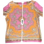 Charter Club  Petite L Retro 60's Pink Orange Mandala Boho Elbow Sleeve Top Photo 7