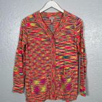 LOGO By Lori Goldstein Women XXS Bright Neon Space Dye Button Front Cardigan Photo 0