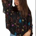 Free People  Black Floral Wildflower Honey Mesh Ruffle Peasant Blouse S Photo 1