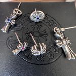 Final sale! NWOT 5PCS Aged S925 mini cross/iris studs&cross dangled earrings Black Photo 5