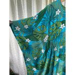 Hula Bay Hawaiian Monstera Plumeria Flowers Batwing Kaftan Swim Cover Up Top S/M Green Size M Photo 2