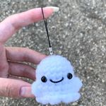 Handmade Crochet Happy Ghost Halloween Phone Charm Photo 0