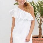 Mud Pie  XS Laurel one shoulder dress white lined cotton poplin eyelet embroidery Photo 0