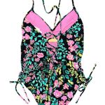 BEACH BETTY NWT Women’s Size XL Black Floral Lace Up Back One Piece Swimsuit Photo 1
