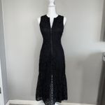ALC Frank A.L.C. Women's Rollins Guipure Lace Dress Sleeveless Black Sz 2 Midi Silk Lined Photo 2
