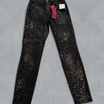 Guess NWT Jeans Womens 26x28 Black Metallic Leopard Rinse Katrina Mid Rise Denim Photo 0