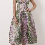 Natasha Zinko Pink & Green Sakura Floral Print Sweetheart Midi Dress Size 8 Photo 0