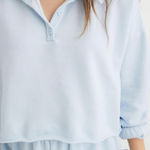 Aerie  Fleece Of Mind Women’s Large Sunset‎ Blue Cropped Polo Sweatshirt Photo 0