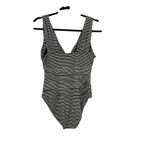 Garnet Hill One Piece Swimsuit Ruched Plunge Striped Black Cream Size 8 Photo 7