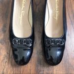Salvatore Ferragamo • vintage black patent pumps heels block round toe chain Photo 2
