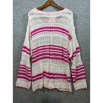 POL Womens Striped Sweater Pink White Sz M Open Knit Beachy Photo 5