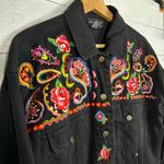 carole little Sport Women 4 Embroidered Beaded Oversized Denim Jacket Boho Artsy Photo 2