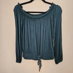 Aeropostale  Blouse Top Off Shoulder Tie Front Long Sleeve Deep Green Casual Photo 9