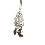 Vintage Silver Tone Flowers & Tassels Necklace Jewelry Waterfall Pendant Photo 1