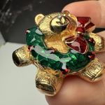Teddy Bear With Christmas Holly Berry Wreath Enamel Brooch Pin Gold Tone Photo 5