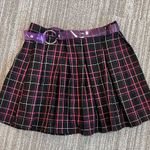 Hot Topic Pleated Skirt Black Purple Pink Plaid With O-Ring Belt L Large Photo 1