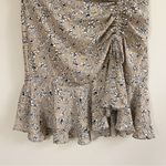 Max Studio  Tan/White Floral Print Ruffle Hem Mini Skirt Side Cinched Size L NEW Photo 2