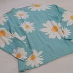 Miss Sparkling Aqua Blue & White Daisy Print Openwork Pull Over Sweater Size M Photo 13