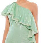 Mac Duggal  Sage Sequin One Shoulder Ruffle Mini Dress Size 6 Party Cocktail Photo 3