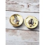 Vintage Clip On Earrings Large Domed Bright Green & Gold Tone Statement Photo 7