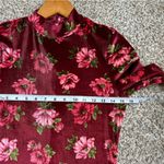 Forever 21 🦋  Red Pink Floral Velevet Mockneck Long Sleeve Mini Dress Small Photo 5