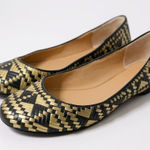 Rebecca Minkoff  Womens  Uma Flat 8.5M Metallic‎ Gold Black Woven Pattern Round Photo 0