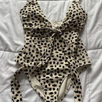 Aerie NWT  Womens Size Small Long Beige Polka Dot Cheetah Bow Summer Beach Photo 0