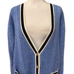 Talbots Cable Knit Cardigan Sweater Tipped Long Line Womens XL Blue White Photo 4